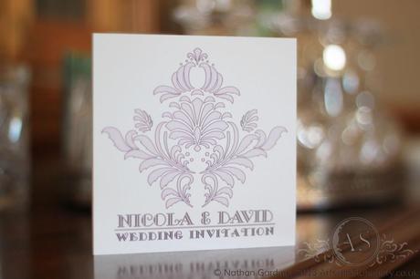 Card invitation with damask inspired design