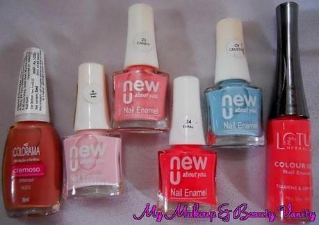 a colorful haul+maybelline+new U+pastel nail polishes+lotus+nail polishes+nude nail polish