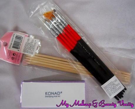 a colorful haul+konad+nail art+nail art brushes+orange stick+nail shine+nail 4 way buffer