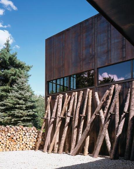 raw steel facade of modern house in Idaho