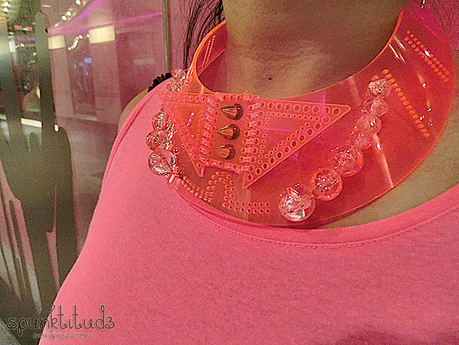 Neon pink acrylic studded chocker - From Hong Kong