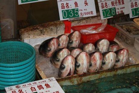 A chorus of fish heads from a restaurant in Guangdong.