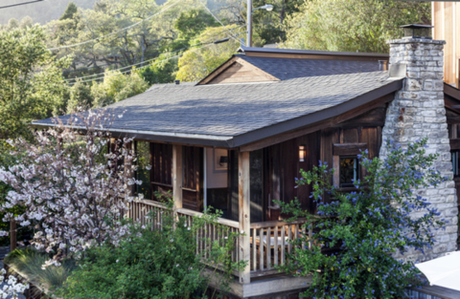 marin cottage, exterior, stone, wood