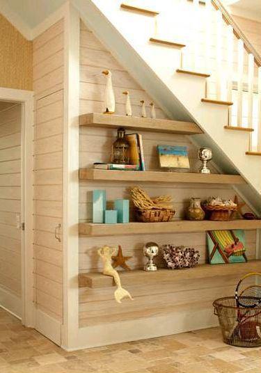 Open Shelves Under Stairs