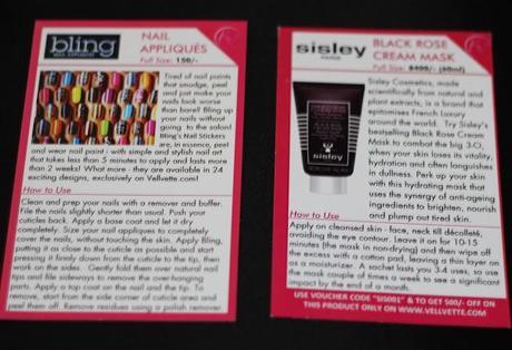 Vellvette Box July 2013 - Bling Nail Appliques and Sisley Face Mask Description