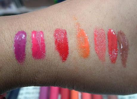 Swatches of Colorbar True Gloss 7 Lip Glosses
