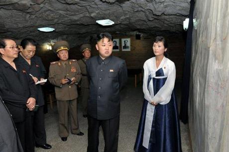 Kim Jong Un (2nd R) visits a room at the Songhung Revolutionary Site on 29 July 2013.  Also seen in attendance are NDC Vice Chairman Jang Song Taek (L), KWP Organization Guidance Department Senior Deputy Director Kim Kyong Ok (2nd R) and Director of the KPA General Political Department VMar Choe Ryong Hae (3rd R) (Photo: Rodong Sinmun).