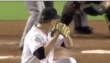 Chad Qualls Goes Head Over Heals After He Strikes Out A Batter.