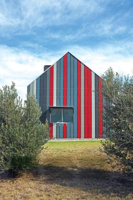 blue and red striped side of vacation home south africa