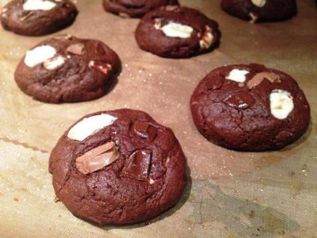 quadruple chocolate chunk cookies freshly baked biscuits recipe