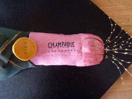 champagne bottle neck pink foil made out of fondant and edible glitter gold spray pearls and 2013 seal