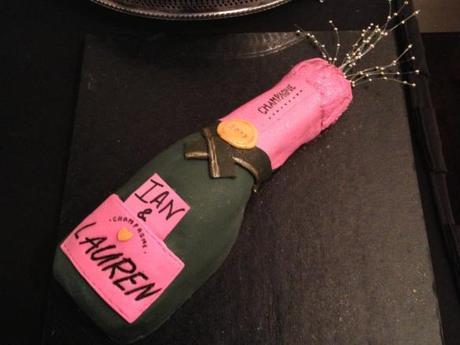 personalised champagne bottle cake pink label glitter ian & lauren