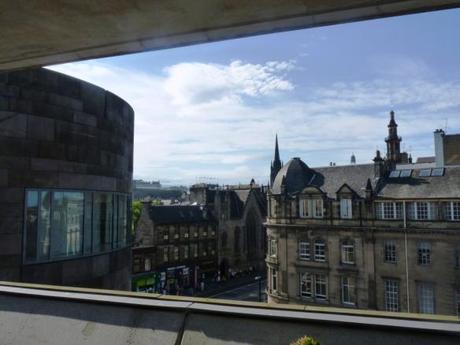 tower restaurant edinburgh view of old town rooftops sunny summer skies afternoon tea terrace