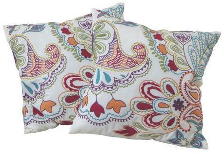 Contemporary Multi-Color Floral Embroidered Set of 2 Square Throw Pillows