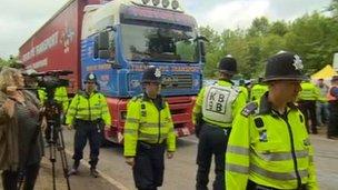 Lorry arriving at Balcombe site