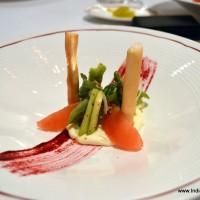 Macerated asparagus and ruby grapefruit salad with smoked curd