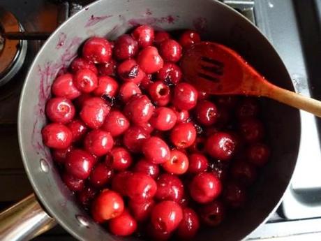 cherry compote in pan