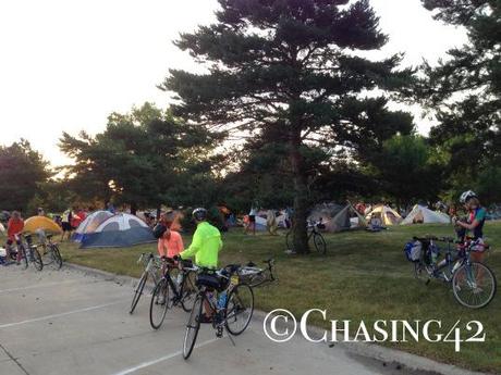 A quiet RAGBRAI campground in Perry around 6:15AM. 