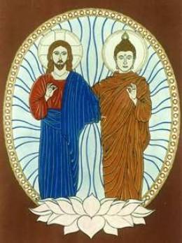 An inspired image of Jesus and Buddha given the similarities of their lives and scriptures leading many to believe that Jesus had to be in India at some point