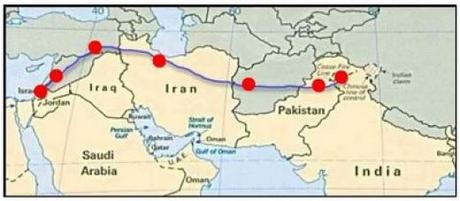 Jesus's probable route on a modern map to his destination in Kashmir, India per Mirza Ghulam Ahmad