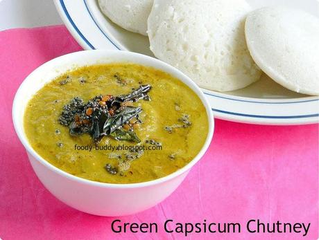 Capsicum Chutney / Green Bell Pepper Chutney - Side Dish For Idly