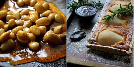 Pear, Rosemary & Almond Praline Tart with Chocolate & Amarula Sauce