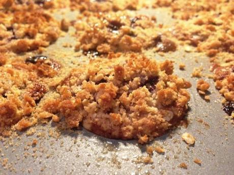 caramelised crumble topping freshly baked on mini blackcurrant muffins fres