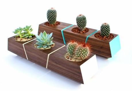 indoor planted made from walnut wood painted blue and white