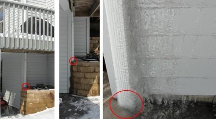 Downspout with ice backing up