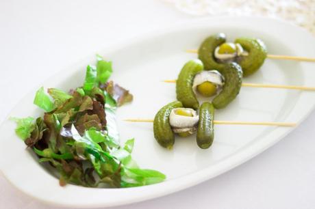 Tapa of pickles, olives and anchovies