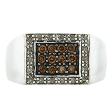 10k White Gold Cognac/White Diamond Signet Ring