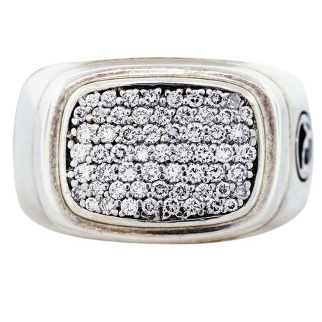 David Yurman Sterling Silver Pave Diamond Wide Signet Ring