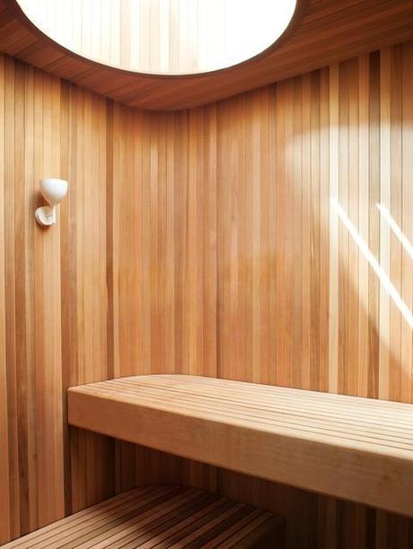 Indoor wooden sauna