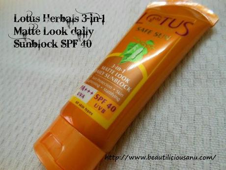 Lotus Herbals 3 in 1 Matte Look Daily Sunblock SPF 40 : Review