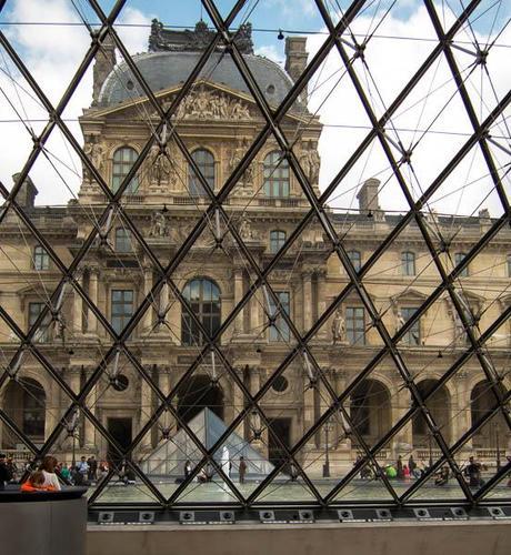 photo of the Louvre from inside I.M. Pei's pyramid