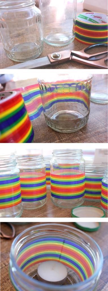 diy rainbow tealight holders for anniversary party