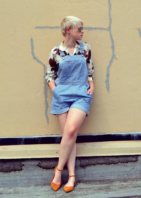 pattern mixing, overall shorts, summer, fashion, seattle, blonde, pixie cut