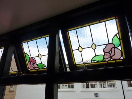 stained glass windows at mrs bridges tea room leicester