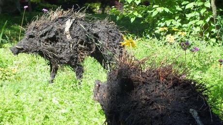 The Boars of Sally Island (two boars) - Mosaiculture - Montreal Botancial Gardens