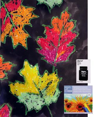Oil Pastel and Ink Leaves