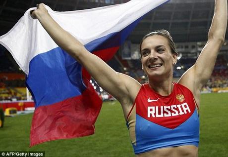 Attack: Isinbayeva, pictured celebrating her weekend win, hit out at Swedish athlete Emma Green-Tregaro's support for the LGBT community