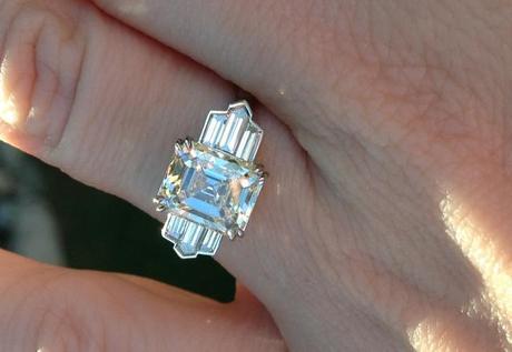 Art Deco style ring with antique emerald-cut diamond
