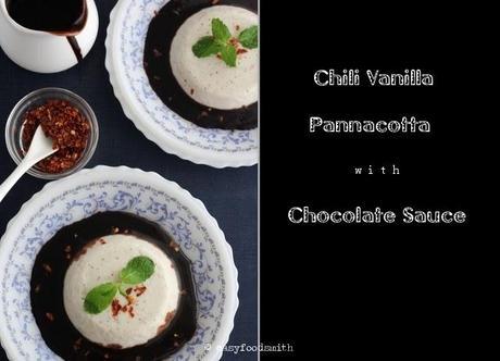 Celebrating the 100th post of the EFS Blog  -  CHILI VANILLA YOGURT PANNACOTTA w/ CHOCOLATE SAUCE