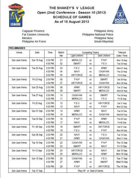 Schedule of Games As of 15 August 2013