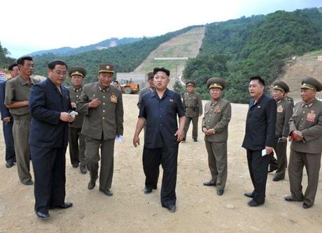 Kim Jong Un (3rd L) visits the construction of the Masik Pass Ski Resort in Kangwo'n Province.  Also seen in attendance are VMar Choe Ryong Hae (4th R), Ma Won Chun (3rd R) and Col. Gen. Kim Yong Chol (2nd R) (Photo: Rodong Sinmun).