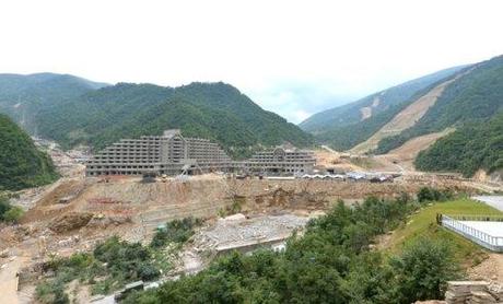 View of a hotel under construction at Masik Pass ski resort in Kangwo'n Province (Photo: Rodong Sinmun).