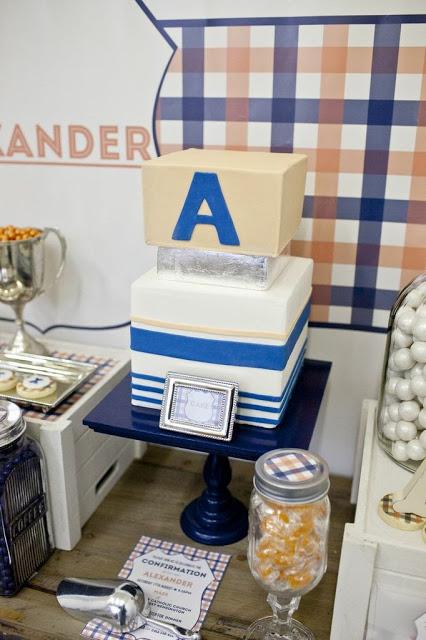 Preppy Tangerine and Navy Table by The Little Big Company