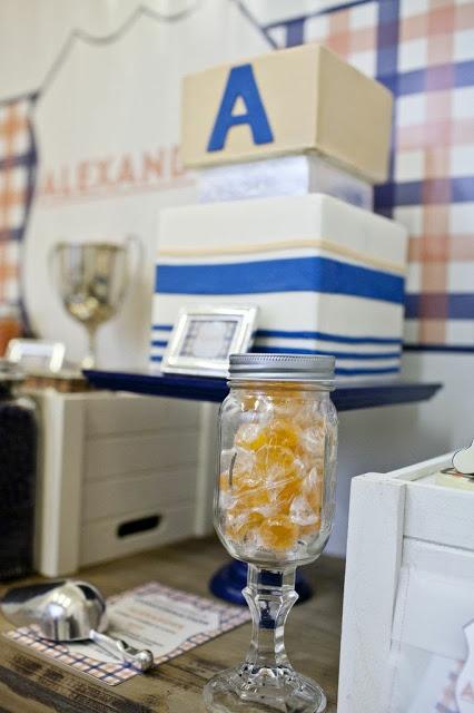 Preppy Tangerine and Navy Table by The Little Big Company