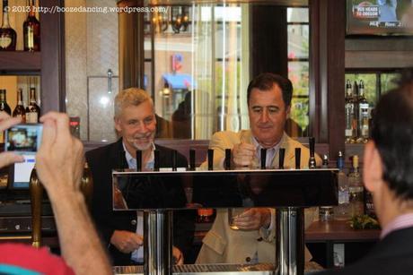 Kevin Finn, CEO & President, Iron Hill Brewery & Restaurant and Michael R. Mignogna, Mayor of Voorhees, NJ at the handles 