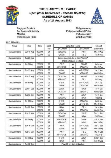 Revised Shakey's V-League Season 10 Games of Schedules